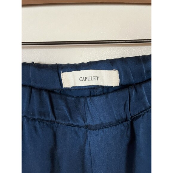 Capulet 100% Washable Silk Pajama Pants, Navy Blue Pockets Drawstring Women S/M - Picture 5 of 16